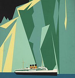 Ocean liner and glacier in art detail, Alaska via Canadian Pacific. Taku Glacier (3531517944) (cropped)