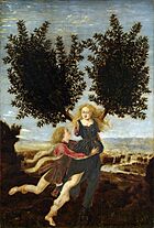 Painting of Daphne from Greek mythology, turning into a laurel tree