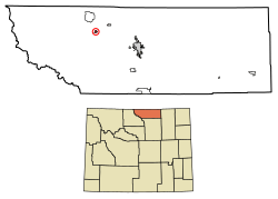 Location of Dayton in Sheridan County, Wyoming.