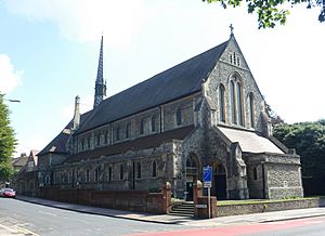 St John the Evangelist's Church, junction of London Road and Knoyle Road, Preston Park, Brighton (NHLE Code 1380756) (August 2013) (2).JPG