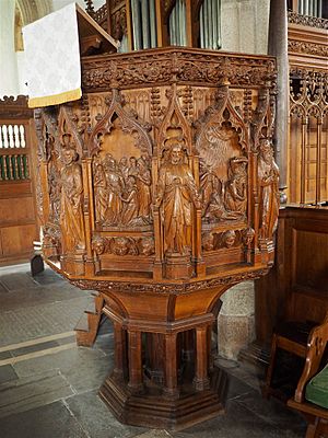 St Peter and St Paul, Ermington, Devon pulpit by the Pinwill sisters in 1880s
