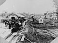 Steam engine at Oxley Railway Station, 1876