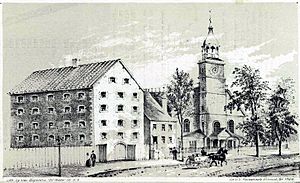 The old Sugar House & Middle Dutch Church, Liberty St. N.Y. in 1830 by George Hayward in 1858.