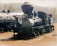 Photograph of Meadow River Lumber Company Shay #1 on static display at Steamtown, Bellowsfalls, Vermont.