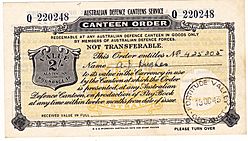 1943 Australia Defence Canteen order
