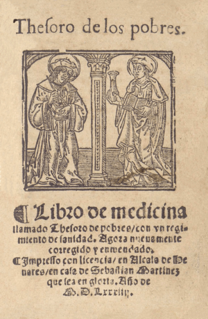 Arnau de Vilanova (1584) Libro de medicina llamado thesoro de pobres con un regimiento de sanidad