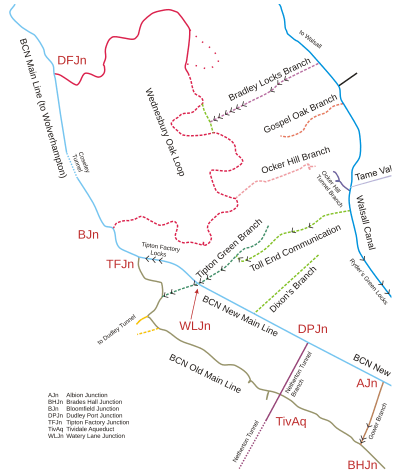 BCN canal map Wednesbury Oak