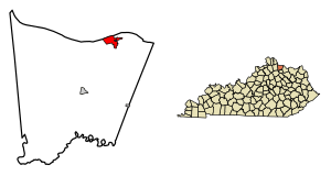 Location of Augusta in Bracken County, Kentucky.
