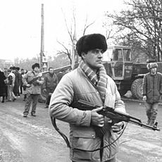 Civilian with PM Md. 1963 during the Romanian Revolution of 1989