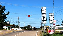 The intersection of US 70 and US 11 at Dixie Lee Junction