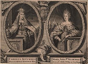 Drawings of Charles II of Spain with his second wife Princess Maria Anna of Neuburg by an unknown artist