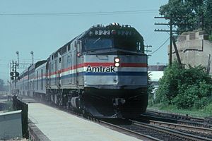 Amtrak Empire Builder at Rondout station in 1983