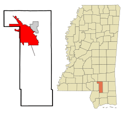Location of Hattiesburg in the State of Mississippi