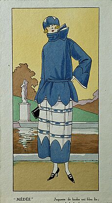 Fransk modeteckning. 1920-tal. Médée. Jaquette de kasha uni bleu lin - Nordiska Museet - NMA.0032514