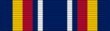 A dark blue military ribbon with a thick yellow stripe, thick red stripe, space and then a white stripe, then mirrored on the other side