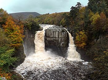 High Force waterfall showing twin falls. Teesdale, England.jpg