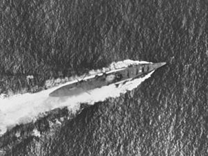 Japanese cruiser Chikuma under air attack during the Battle of the Santa Cruz Islands, 26 October 1942 (NH 82404)
