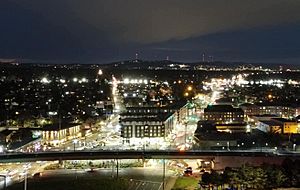 Lents Town Center at night, April 2021