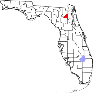 Map of Florida highlighting Bradford County