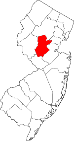 Map of New Jersey highlighting Somerset County