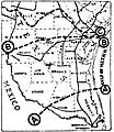 Map of South Texas showing information about the Plan of San Diego, 1915