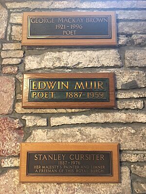 Memorial to George Mackay Brown, Edwin Muir and Stanley Cursiter in Kirkwall Cathedral, Orkney