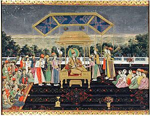 Nadir Shah on the Peacock Throne after his defeat of Muhammad Shah. ca. 1850, San Diego MOA