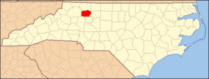 North Carolina Map Highlighting Yadkin County