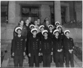 President Truman and members of his party pose on the north steps of the "Little White House"