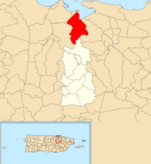Location of Pueblo Viejo within the municipality of Guaynabo shown in red