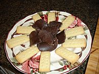 Shortbread cookies and chocolate-covered potato chips