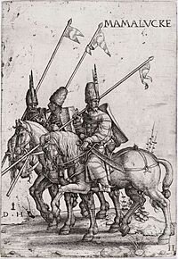 Three Mamelukes with lances on horseback
