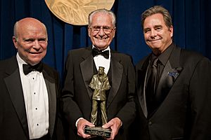 US Navy 110922-N-KQ655-020 C-SPAN founder Brian Lamb, left, retired Major League Baseball player Jerry Coleman and actor Beau Bridges are recipient.jpg