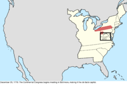 Map of the change to the United States in central North America on December 20, 1776
