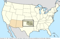 Map of the change to the United States in central North America on November 16, 1907