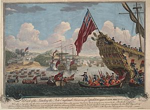 Vue du debarquement anglais pour l attaque de Louisbourg 1745