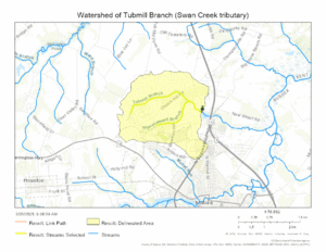 Watershed of Tubmill Branch (Swan Creek tributary)