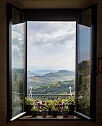 Window in a cafe in San Gimignano (02182)2