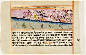 18th century Panchatantra manuscript page, The Birds Try to Beat Down the Ocean