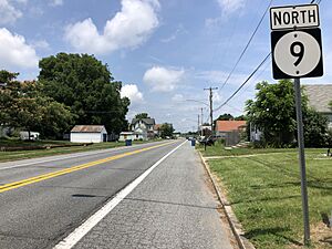 2022-07-16 12 49 41 View north along Delaware State Route 9 (Main Street) at Delaware State Route 42 (Fast Landing Road) in Leipsic, Kent County, Delaware