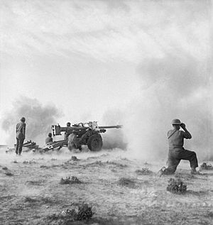 A British 'Pheasant' 17-pdr anti-tank gun in action on the Medenine front in Tunisia, 11 March 1943. NA1076