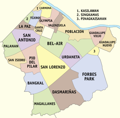 Barangay map of Makati with labels (2023)