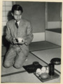 Crown prince of Japan, later Emperor Emeritus, drinking tea in Zui-Ki-Tei the 18th of August 1953