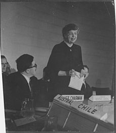 Eleanor Roosevelt at United Nations for Human Rights Commission meeting in Lake Success, New York - NARA - 196772