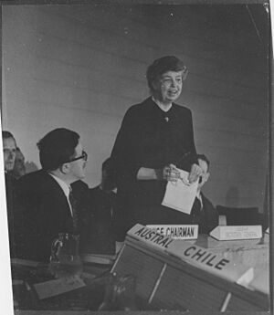 Eleanor Roosevelt at United Nations for Human Rights Commission meeting in Lake Success, New York - NARA - 196772