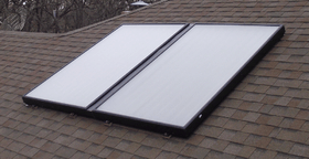Two solar hot water panels on a roof