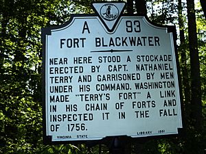 Fort Blackwater historic marker Franklin County Virginia