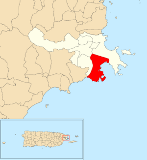 Location of Guayacán within the municipality of Ceiba shown in red
