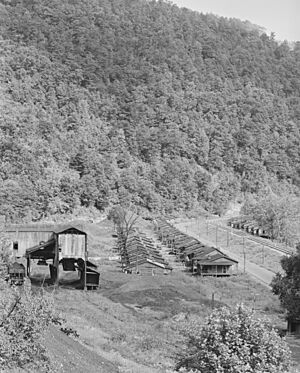 Houses for miners owned by Mrs. S. E. Bennett, Harlan, Kentucky. This was formerly owned by Benito Mining Company... - NARA - 541324 - cropped and restored