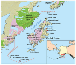 Kodiak Island map in Alaska